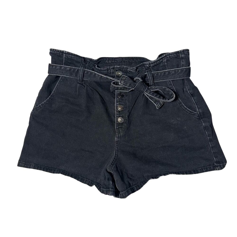 American Eagle Outfitters Black Denim Paper Bag Waist Shorts